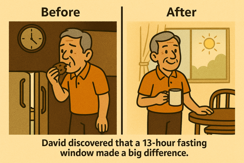Cartoon of david before and after fasting
