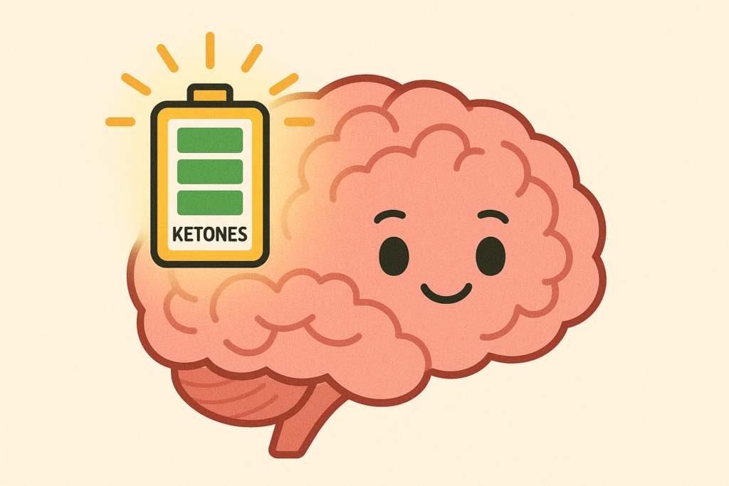 Glowing Brain with battery labelled ketones